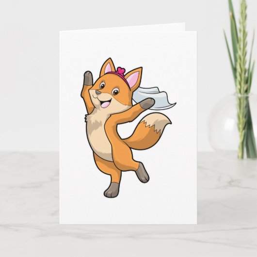 Fox als Bride met Veil & Heart Kaart (Voorkant)
