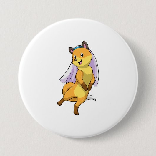 Fox als Bride met Veil Ronde Button 7,6 Cm (Voorkant)