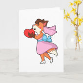 Fox als bruid met dress & Heart Kaart (Gele Bloem)