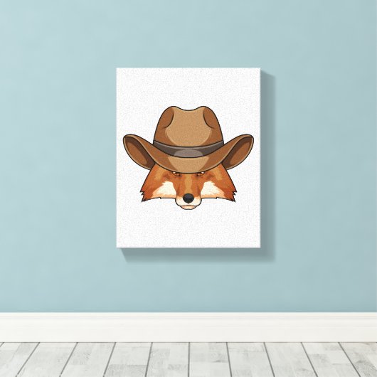 Fox als Cowboy met Pet Canvas Afdruk (Insitu (Houten vloer))