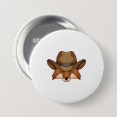 Fox als Cowboy met Pet Ronde Button 7,6 Cm (Voorkant /achterkant)