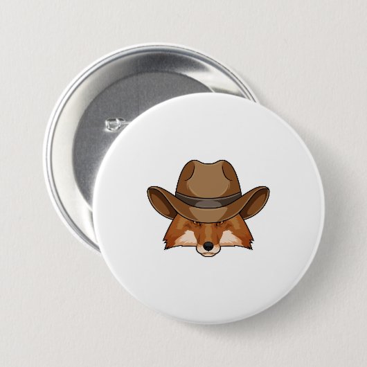 Fox als Cowboy met Pet Ronde Button 7,6 Cm (Voorkant /achterkant)