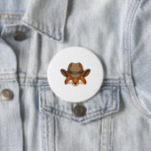 Fox als Cowboy met Pet Ronde Button 7,6 Cm (In situ)