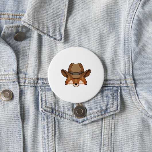Fox als Cowboy met Pet Ronde Button 7,6 Cm (In situ)