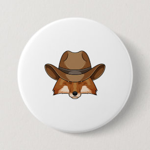 Fox als Cowboy met Pet Ronde Button 7,6 Cm