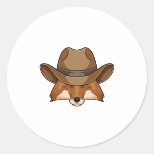 Fox als Cowboy met Pet Ronde Sticker