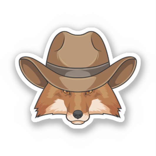 Fox als Cowboy met Pet Sticker (Voorkant)