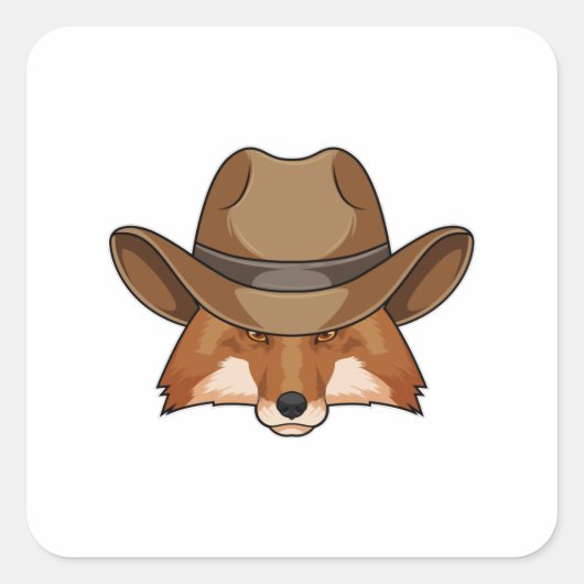 Fox als Cowboy met Pet Vierkante Sticker (Voorkant)