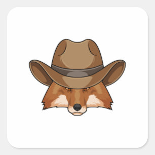 Fox als Cowboy met Pet Vierkante Sticker