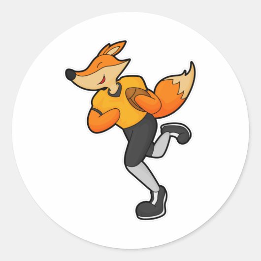 Fox als Football speler met Football Ronde Sticker (Voorkant)