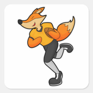 Fox als Football speler met Football Vierkante Sticker