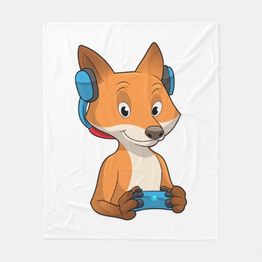 Fox als gamer met joystick fleece deken (Voorkant)