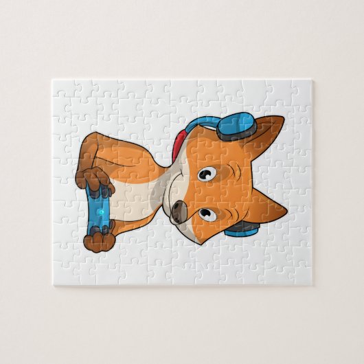 Fox als gamer met joystick legpuzzel (Horizontaal)