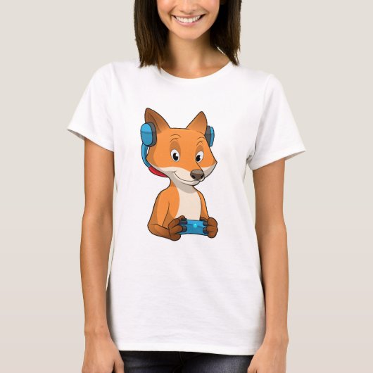 Fox als gamer met joystick t-shirt (Voorkant)