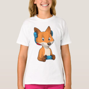 Fox als gamer met joystick t-shirt