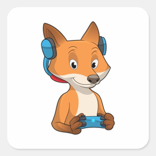 Fox als gamer met joystick vierkante sticker (Voorkant)