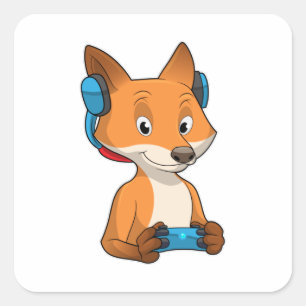 Fox als gamer met joystick vierkante sticker