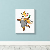 Fox als hairdresser met schaar canvas afdruk (Insitu (Houten vloer))