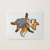 Fox als hairdresser met schaar legpuzzel (Horizontaal)