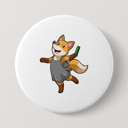 Fox als hairdresser met schaar ronde button 7,6 cm (Voorkant)