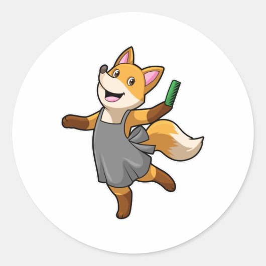 Fox als hairdresser met schaar ronde sticker (Voorkant)