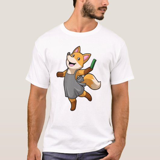 Fox als hairdresser met schaar t-shirt (Voorkant)
