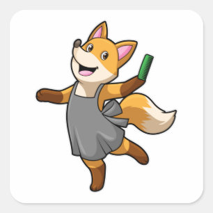 Fox als hairdresser met schaar vierkante sticker