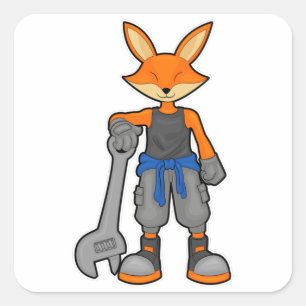 Fox als Mechanic met Spanner Vierkante Sticker