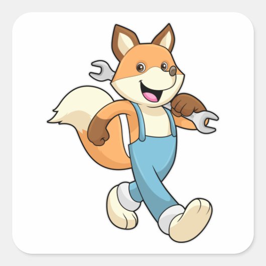 Fox als mechanisch met moersleutel vierkante sticker (Voorkant)