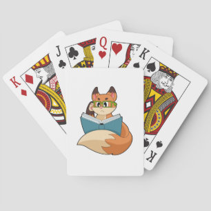 Fox als nerd met boek en bril pokerkaarten