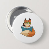 Fox als nerd met boek en bril ronde button 7,6 cm (Voorkant /achterkant)