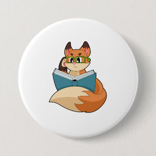 Fox als nerd met boek en bril ronde button 7,6 cm