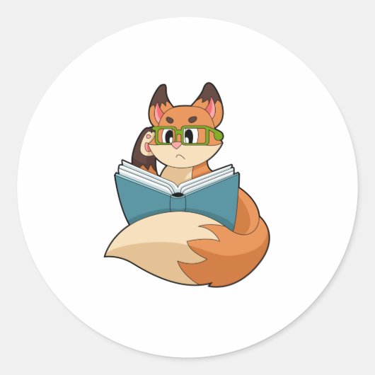 Fox als nerd met boek en bril ronde sticker (Voorkant)