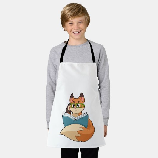 Fox als nerd met boek en bril schort (Gedragen)