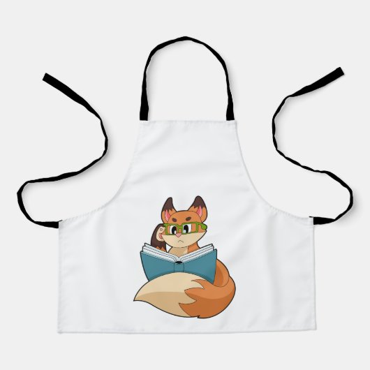 Fox als nerd met boek en bril schort (Voorkant)