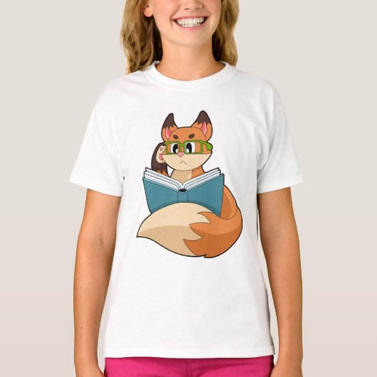 Fox als nerd met boek en bril t-shirt (Voorkant)