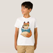 Fox als nerd met boek en bril t-shirt (Voorkant volledig)