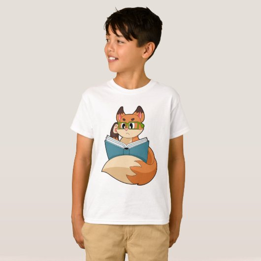Fox als nerd met boek en bril t-shirt (Voorkant volledig)