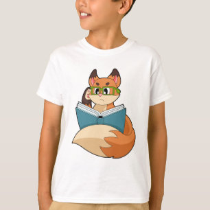 Fox als nerd met boek en bril t-shirt