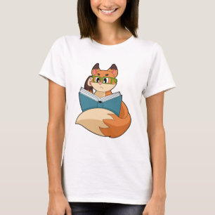 Fox als nerd met boek en bril t-shirt