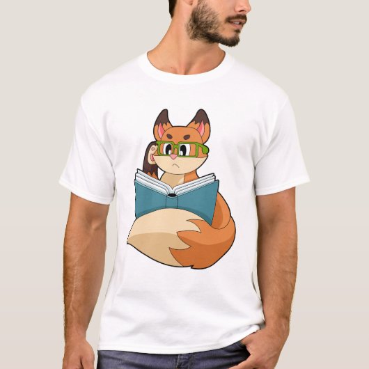 Fox als nerd met boek en bril t-shirt (Voorkant)