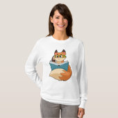 Fox als nerd met boek en bril t-shirt (Voorkant volledig)