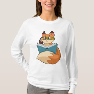 Fox als nerd met boek en bril t-shirt