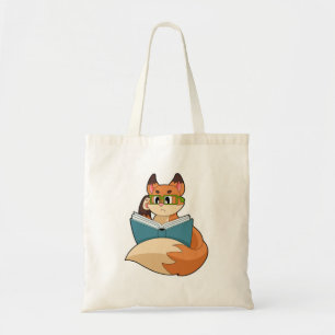 Fox als nerd met boek en bril tote bag