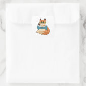 Fox als nerd met boek en bril vierkante sticker (Tas)