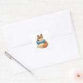 Fox als nerd met boek en bril vierkante sticker (Envelop)