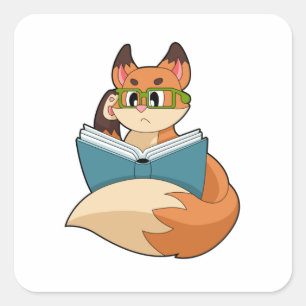 Fox als nerd met boek en bril vierkante sticker