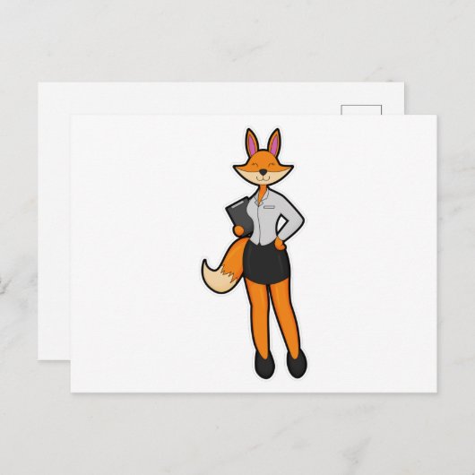 Fox als secretaris met notitieblok briefkaart (Voorkant / Achterkant)