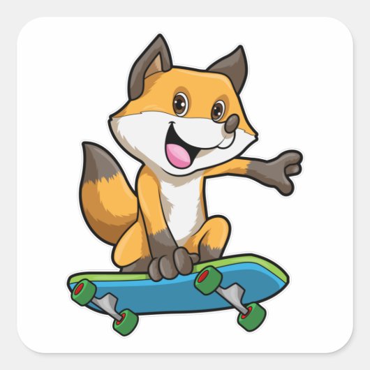 Fox als Skater met skateboard Vierkante Sticker (Voorkant)