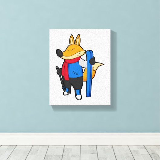 Fox als skiër met skiën canvas afdruk (Insitu (Houten vloer))